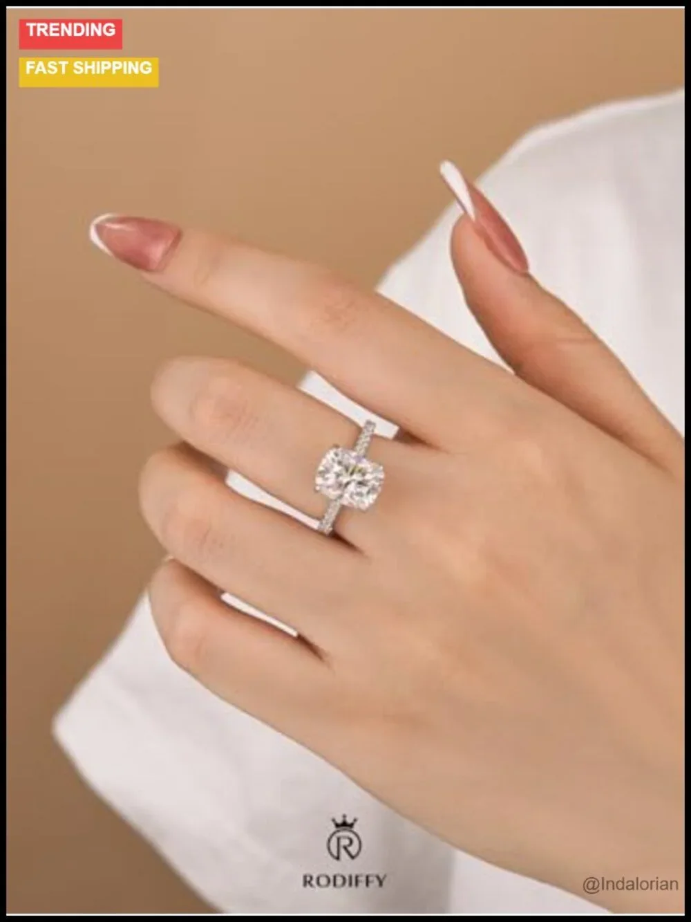 3.5CT Cushion Cut Moissanite Engagement Ring S925 Silver Pave Band